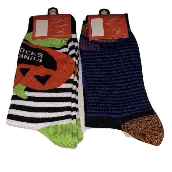 RIP Halloween Crew Socks 2 Pair Men 6-12 Black Orange w Jack O'Lantern Bat NEW! - Picture 3 of 12